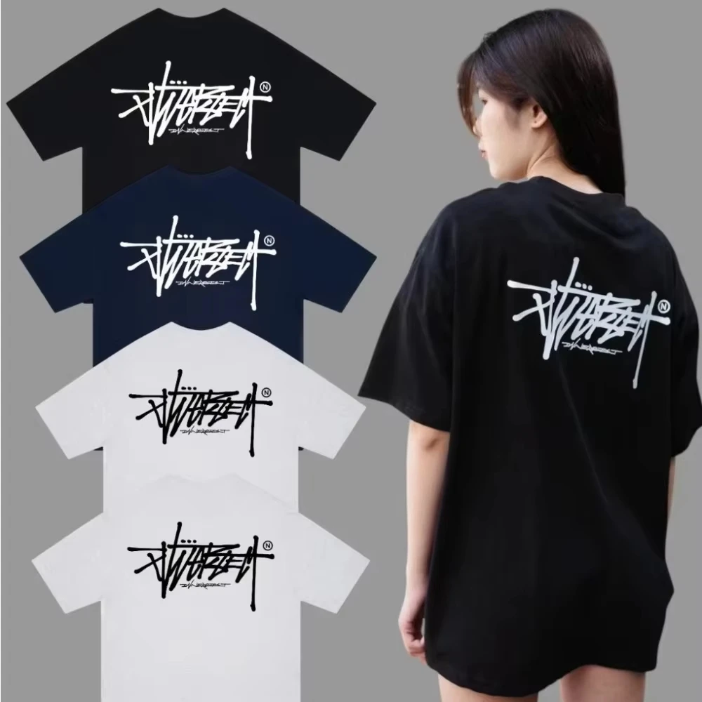 2026 New Cool American Street Handwritten Graffiti Font Graphic Print Tshirt Street Style Lovers Unisex S