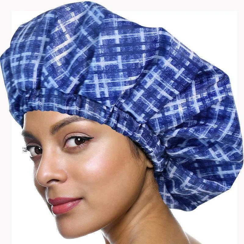 Large Waterproof Shower Caps Reusable Adjustable Bath Cap Men Shower Cap Bath Bonnet Double Layer Terry Cloth Lined Bonnet