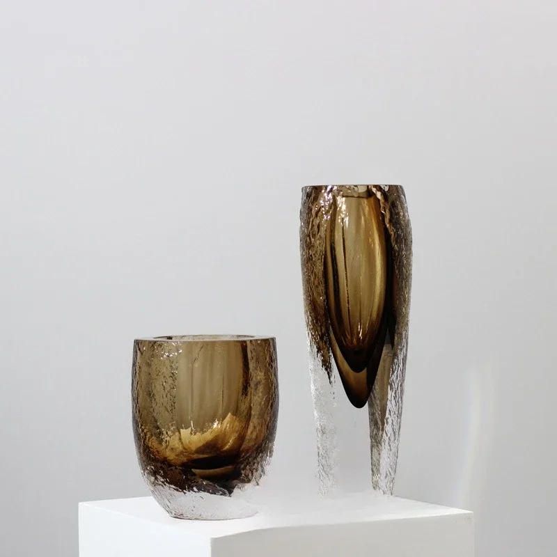 قطع نمط مطرقة بسيط وحديث، مزهرية زجاجية بنية، غرفة نموذجية للفيلا، خزانة تلفزيون لغرفة المعيشة، تشكيلة زهور ناعمة #2