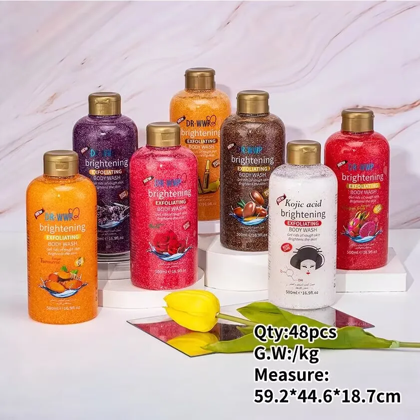 500ML Rose Lavender Kojic Acid AHA Shower Gel Deep Cleansing Brighten Skin Scrub Body Wash Exfoliator Body Care