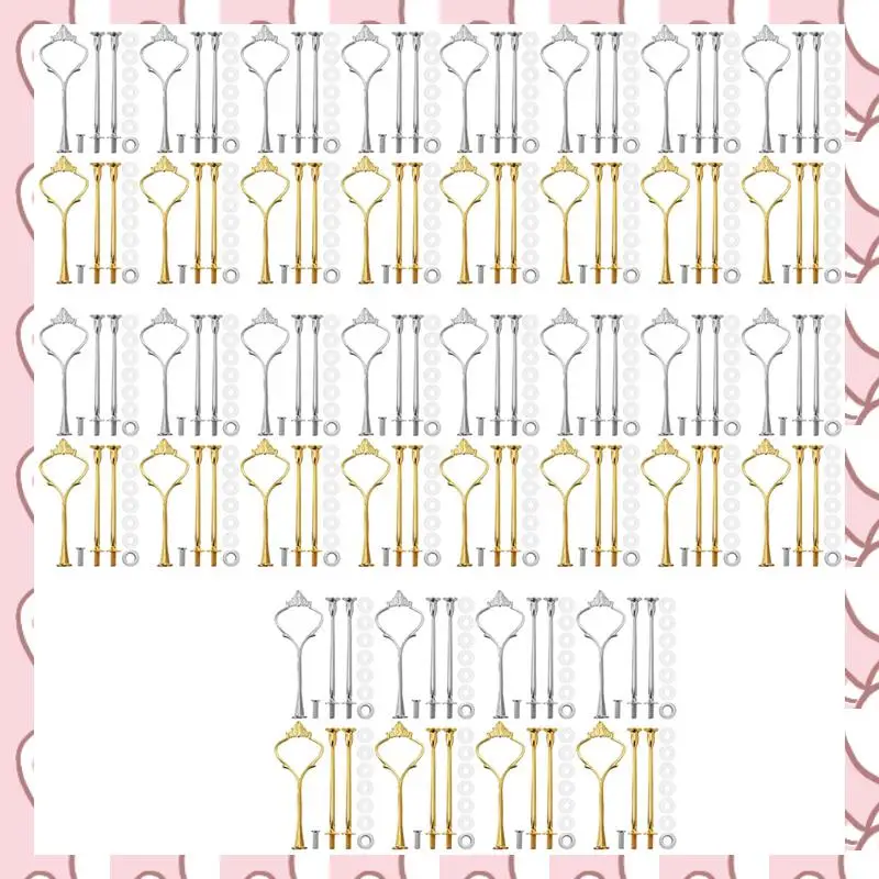

HHTL 40 Sets 3 Tier Crown Cake Plate Stand Fittings Hardware Holder Kitchen Gadgets For Wedding And Party - Silver&Golden