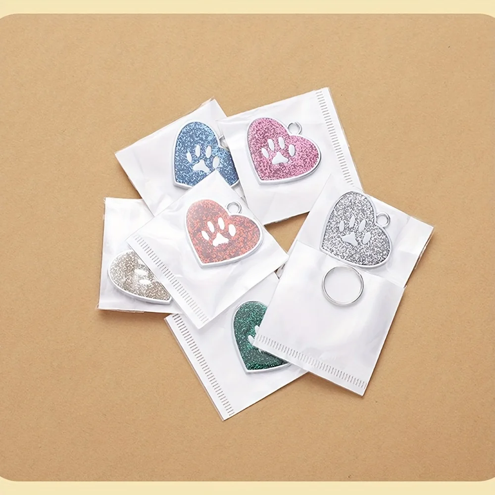 7 قطع من علامات تعريف الحيوانات الأليفة على شكل قلب من سبائك الزنك مع طباعة مخالب لامعة - لوحات أسماء ملونة لطيفة على شكل كلب قطة، قابلة للغسل في الغسالة