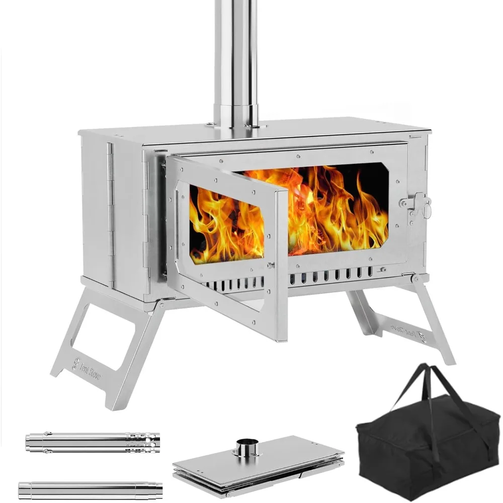 

Camping Woodburner Stove with Large Stainless Steel Body and Viewing Window