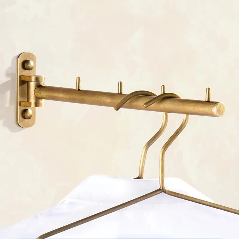 

Antique Wall Mounted Clothing Hanger Folding Clothes Drying Rack Brass Gold Clothing Hanger Organizer Storage Rack