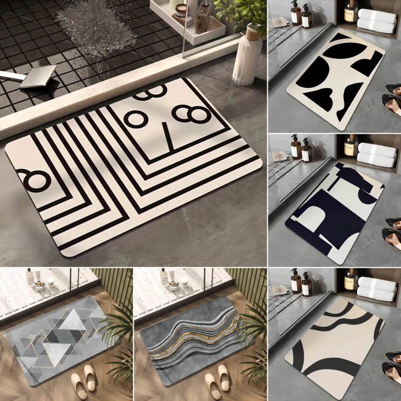 Nordic Abstract Style Bath Mat Diatom Mud Bathroom Non-slip Floor Mats Super Absorbent Entrance Carpet Toilet Rug for Home Decor