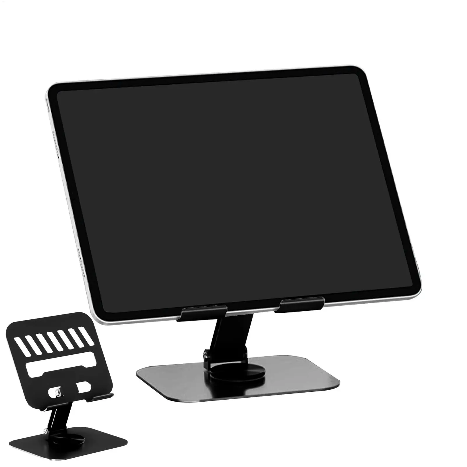 حامل لوحي من الفولاذ الكربوني مع قاعدة دوارة 360 درجة، ارتفاع قابل للتعديل وزاوية جبل، حامل أقراص مكتبي موفر للمساحة