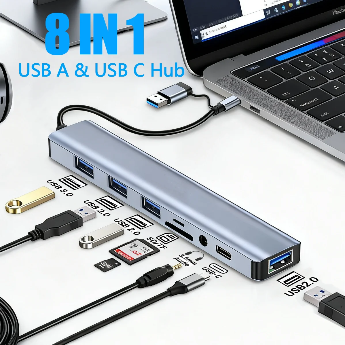 USB 3.0 Hub Type C Docking Station With SD/TF Card Reader Audio HDMI Adapter For Laptops Macbook 8 In 1 Multi Ports Concentrator