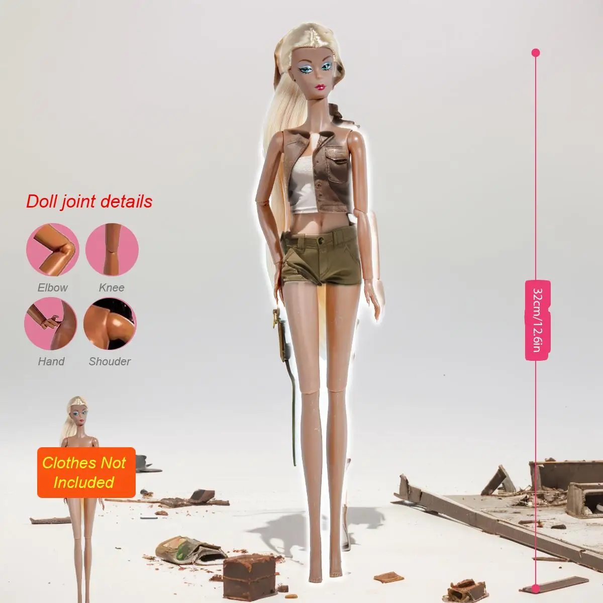 تمثال قابل للجمع 12.6 بوصة 1/6، دمية مفصلية 12 مشتركة مع مكياج واقعي، BJD/MJD من الدرجة الاحترافية