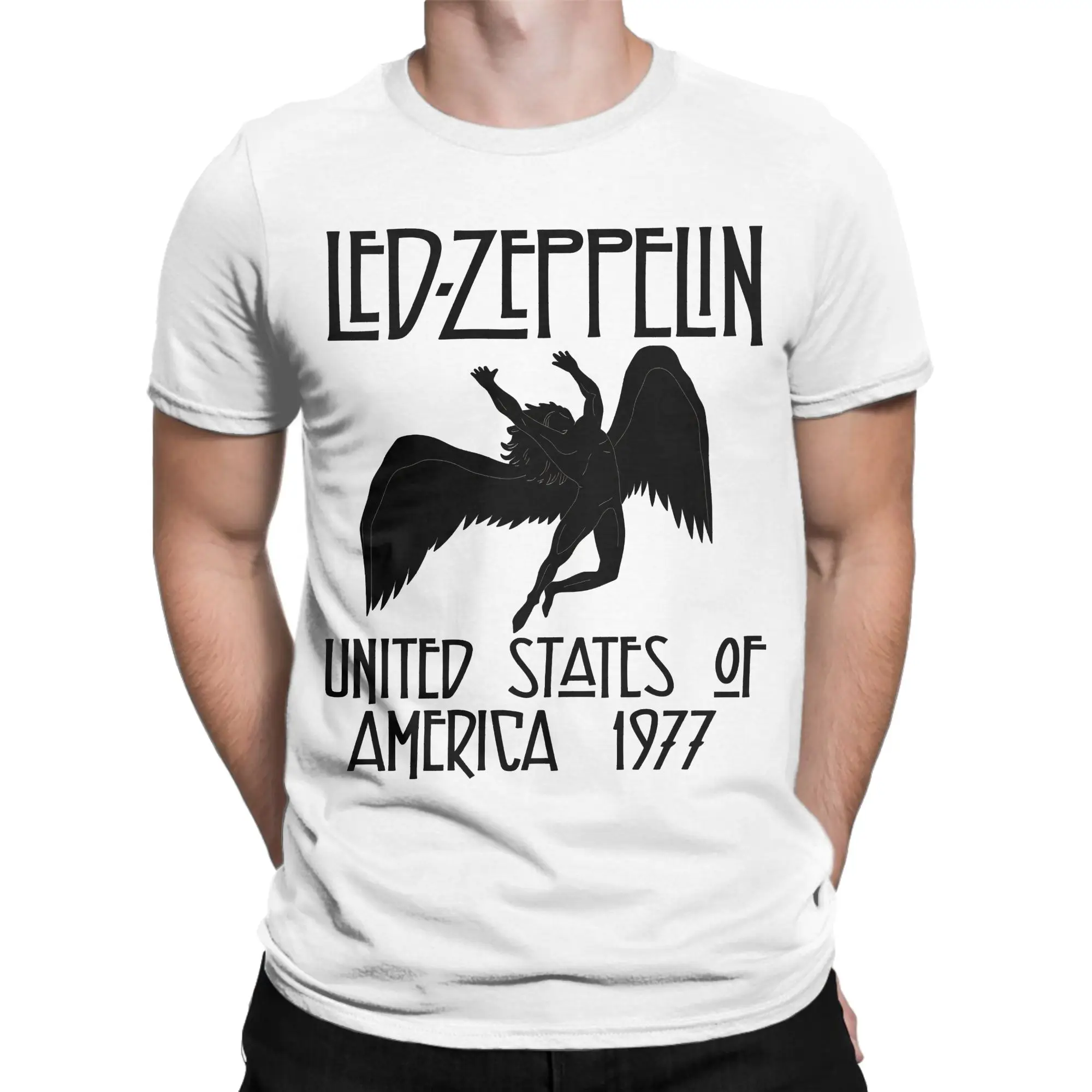 Men T-Shirts Led Zeppelin Falling Icarus 1977 Funny Cotton Tees Short Sleeve  T Shirts O Neck Clothes New Arrival