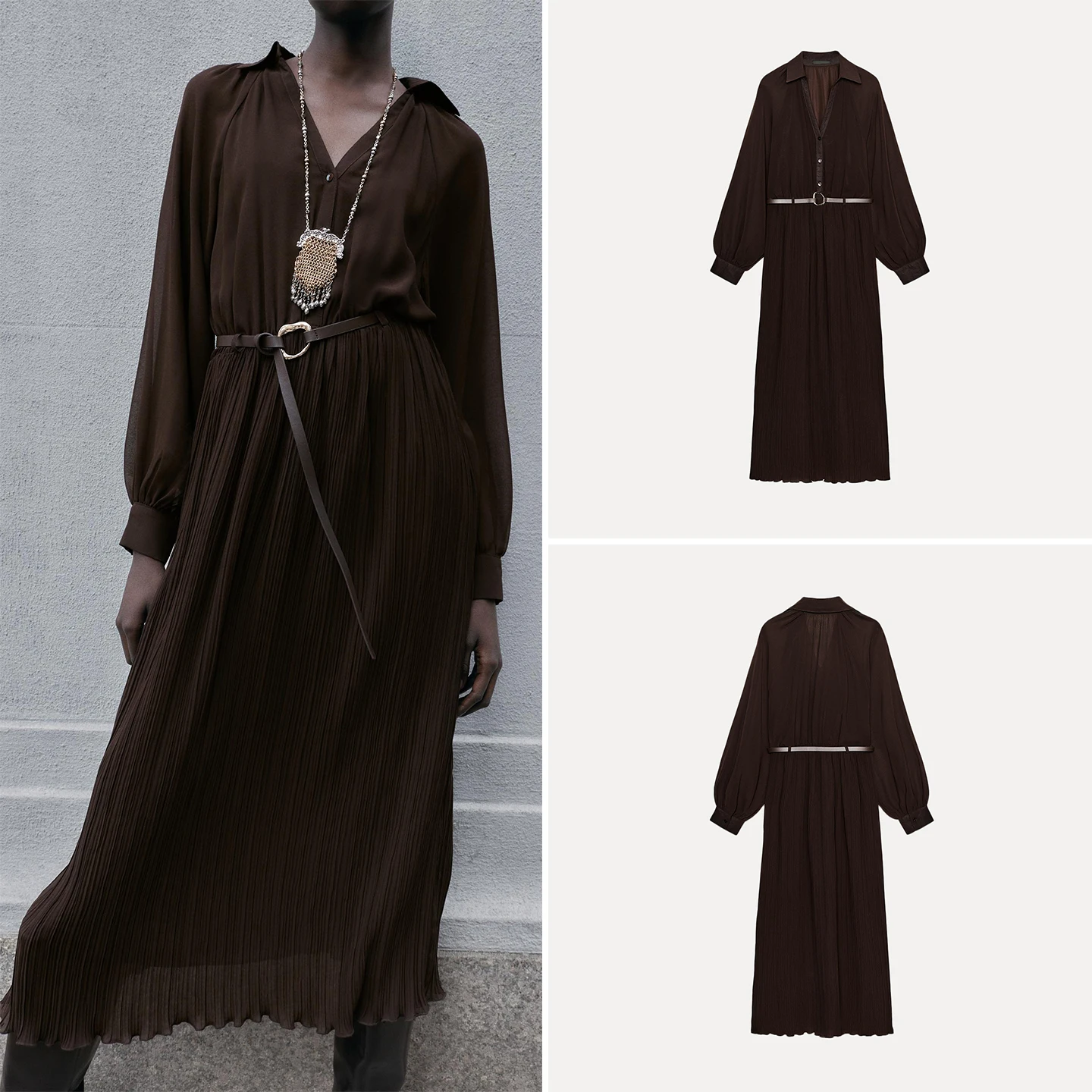 Faionable طويل ميدي Dr مع حزام المرأة خريف 2025 وصول جديد ثوب Ele ثنيات تنورة Sle V-Ne فضفاضة تناسب Dr #1