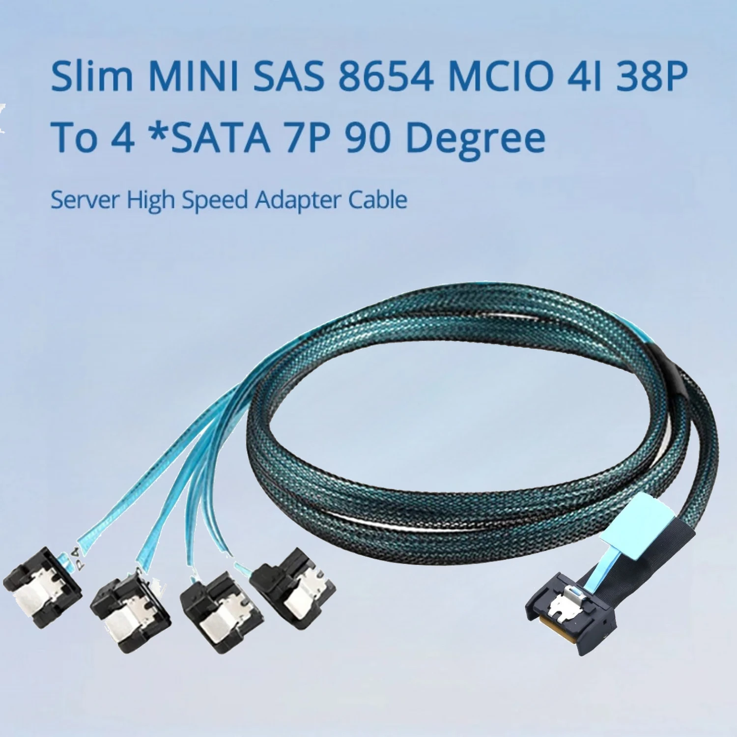 

Slim MINI SAS 8654 MCIO 4I 38P Host To 4 *SATA 7P 90 Degree Multi Lane SAS Server High Speed Adapter Internal Cable 0.5M 0.8M 1M