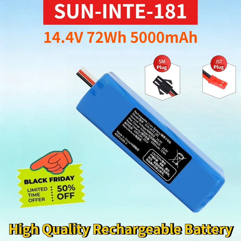 

SUN-INTE-181 14.4V 72Wh 5000mAh Rechargeable Lithium-ion Battery for Roidmi Eve Plus SDJ01RM High Quality Rechargeable Battery