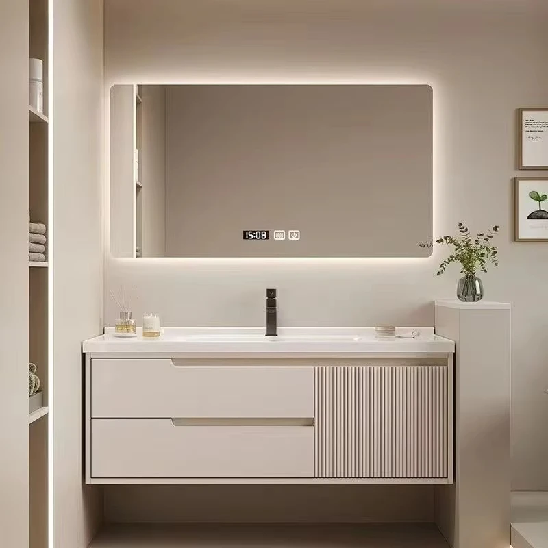 

Bathroom Vanity Cabinet With Sink And Mirror Integrated Basin Mirror Hot Bent Slab Design Sink for Home Furniture Clearanc Decor