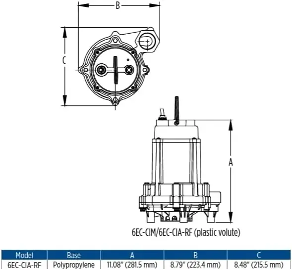 Pequeno gigante submersível, bomba de efluentes, ferro fundido automático, 6EC-CIA-RF, 1/3 HP, 115 volts, 3180 GPH