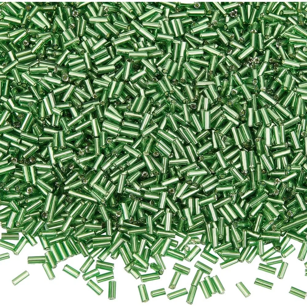 100g Green Glass Bugle Beads Bulk Tube Seed Bead Small Opaque Round Long Tubes Loose Spacer Craft Beads for Bracelet making kit