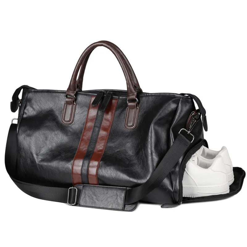 Men's Large Capacity Travel Bag with Shoe Compartment for Short Trips, PU Leather Single Shoulder Travel Tote Bags Crossbody bag