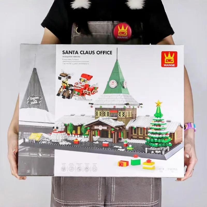 2180 pièces ensemble de construction d'atelier du père noël, modèle de bureau de Village de noël bricolage ornement cadeau Kit de construction d'atelier du père noël