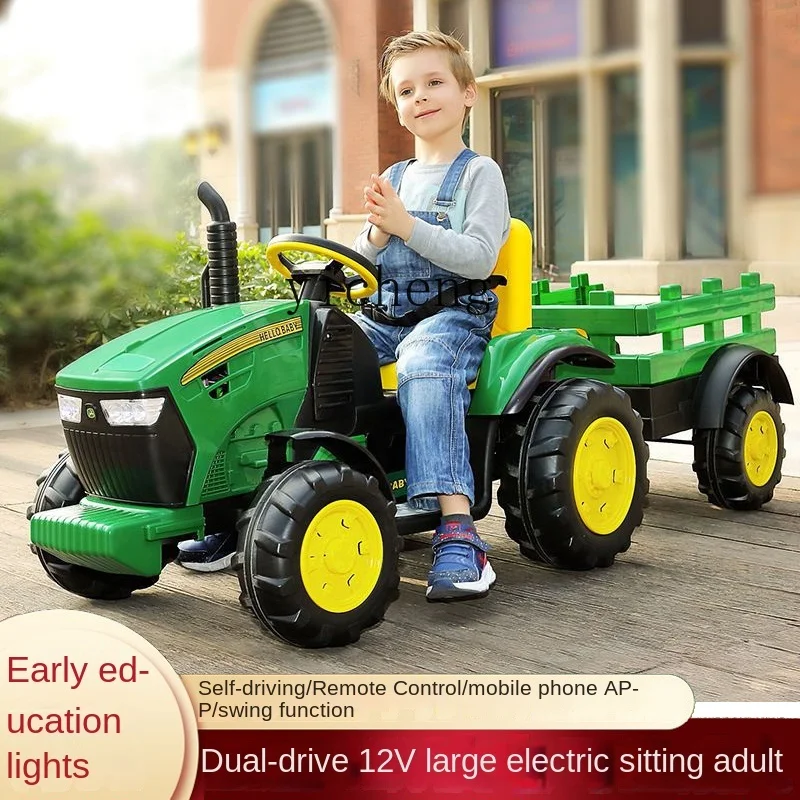 Coche de juguete eléctrico con cubo para niño y bebé, Tractor XL, Control remoto, doble, de gran tamaño