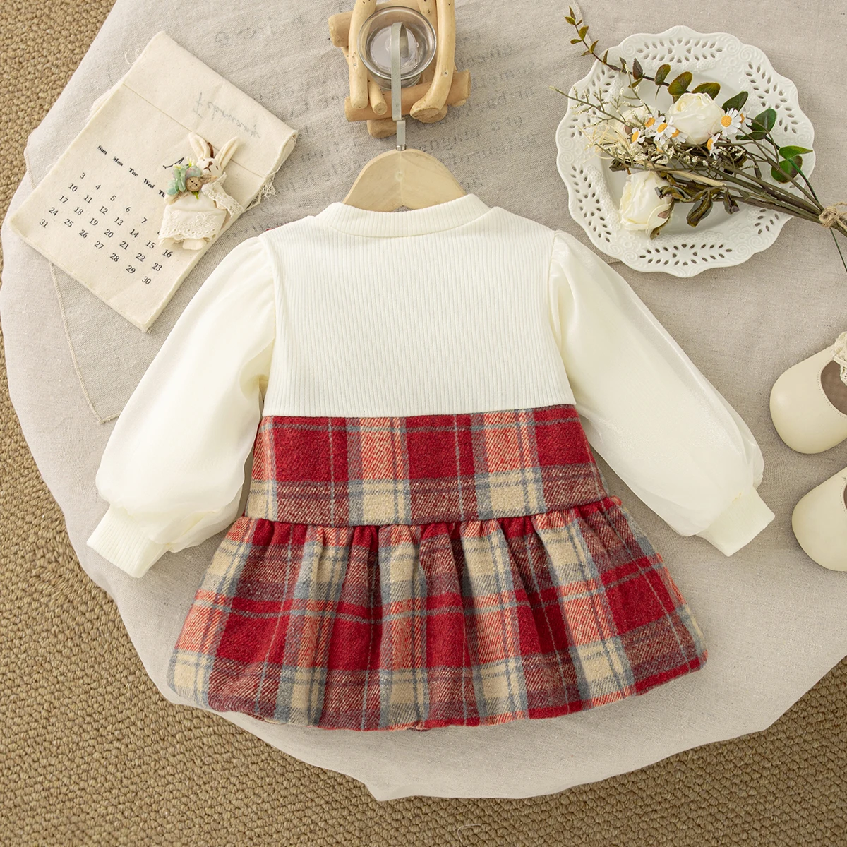 Mädchenkleider für Frühling und Herbst, Baumwolle, kariert, mit Schleife, langärmelig, Baby-Mädchenkleid, süßes und niedliches Prinzessinnenkleid, Mädchenbekleidung – Detail 6