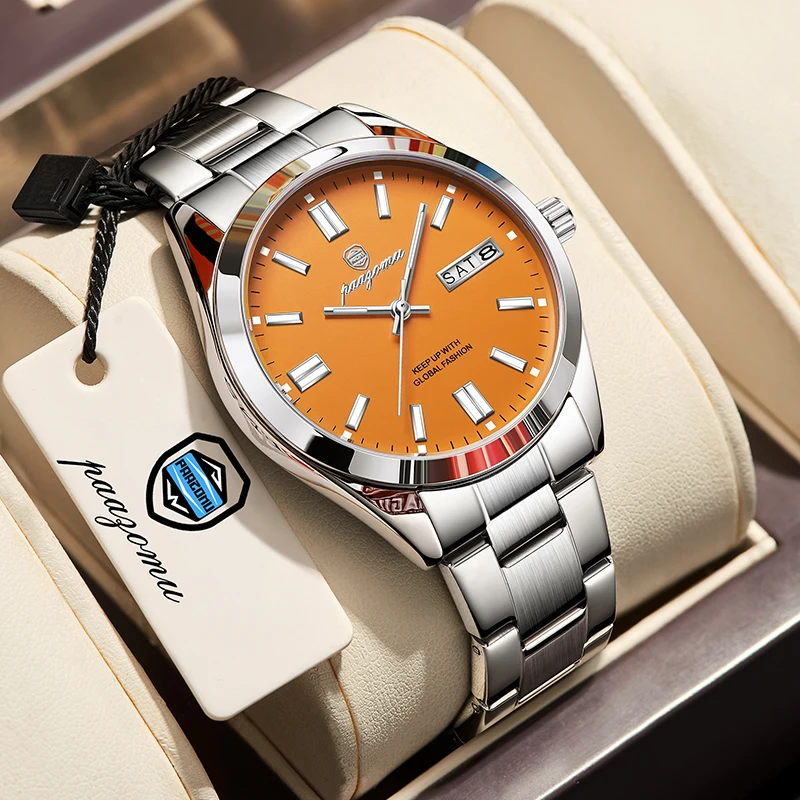 PAAZOMU Automatic Date Multifunctional Men's Quartz Watches Stainless Steel Waterproof Luminous Watches Male Fashion Man Clock