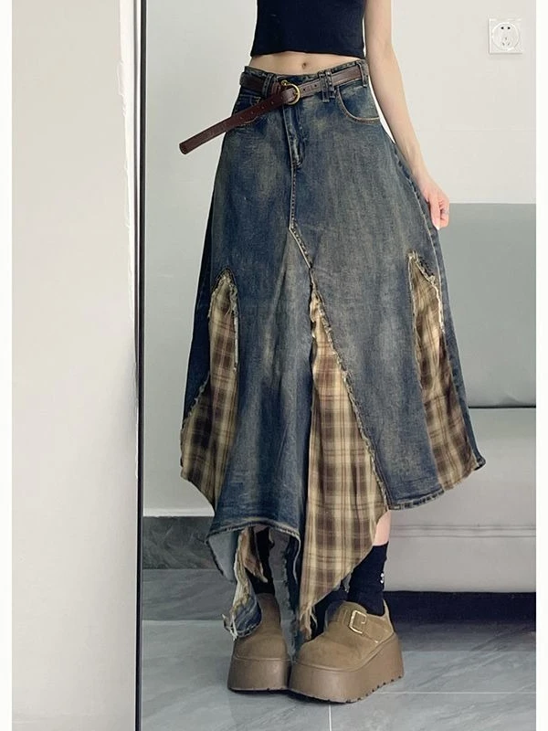 

2025 Spring/Summer New Women's Skirt High Waist Splicing Cowboy Skirt