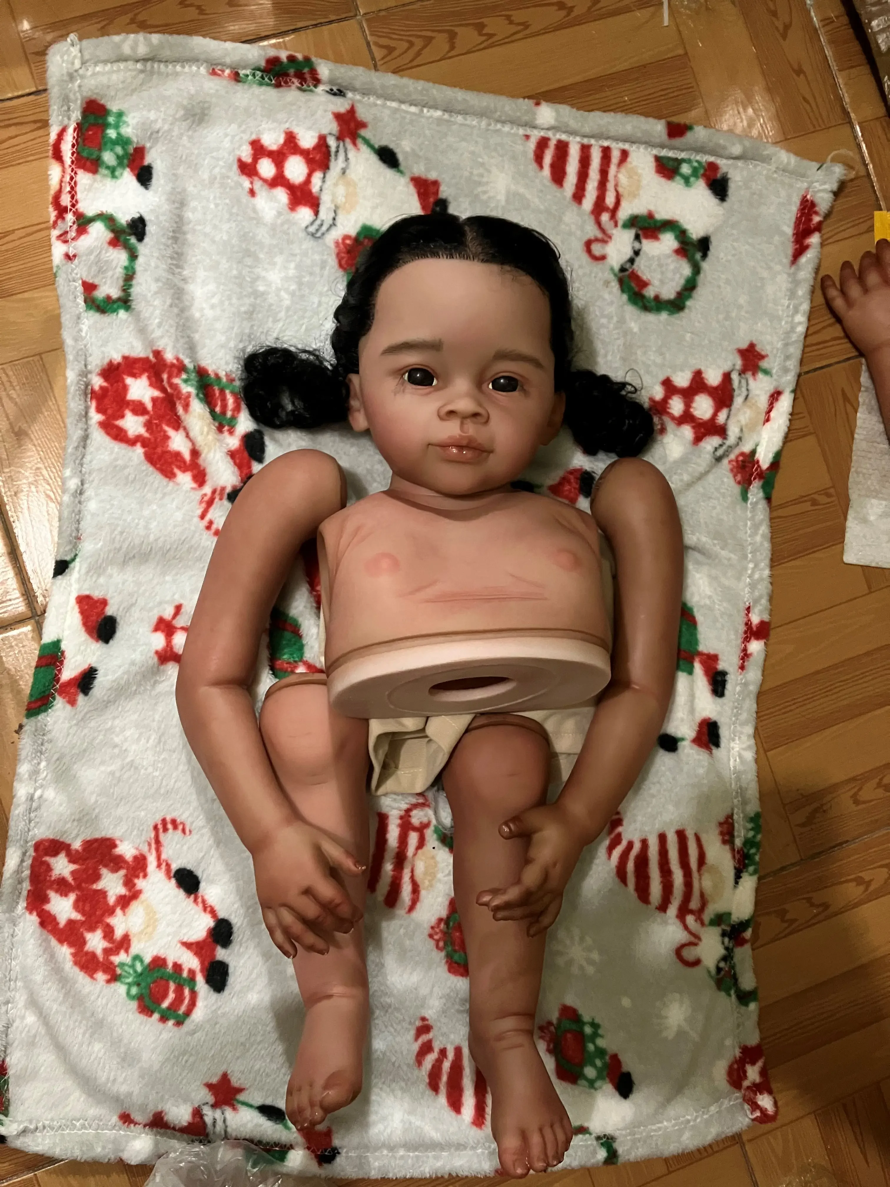 EGO Customized Limited Supply 30inch Reborn Baby Meili Hand-Rooted Hair African Girl Painted Kit DIY Part With Cloth Body