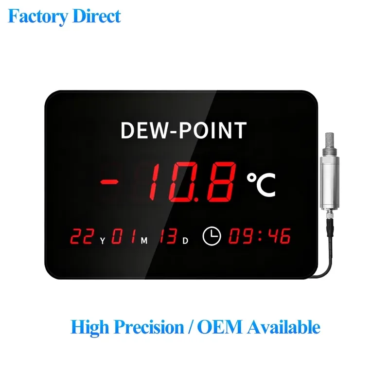 Industrial Dew Point Meter with Big LED Display Wall Mounted Temperature Sensor Alarm Function for Compressed Air