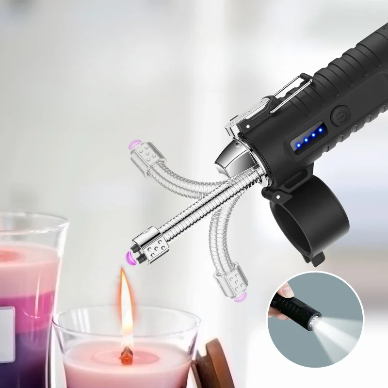 Multi functional outdoor flashlight cigarette lighter with retractable rotating hose seal windproof waterproof charging lighter