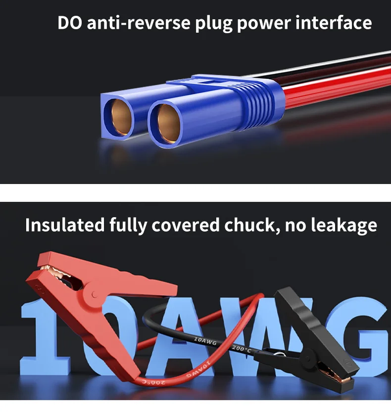 EAFC 600A Peak Car Jump Starter Power Bank, tragbarer 12-V-Batterieladegerät-Booster mit USB-Anschluss und SOS-LED-Licht – Detail 6