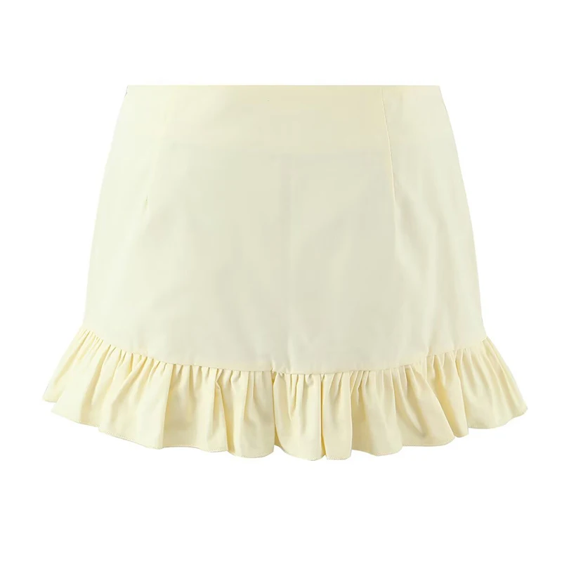 Sweet Girl Sexy Low Waist Bow Mini Skirt For Women White Yellow Ruffle Hem A-line Summer Skirts