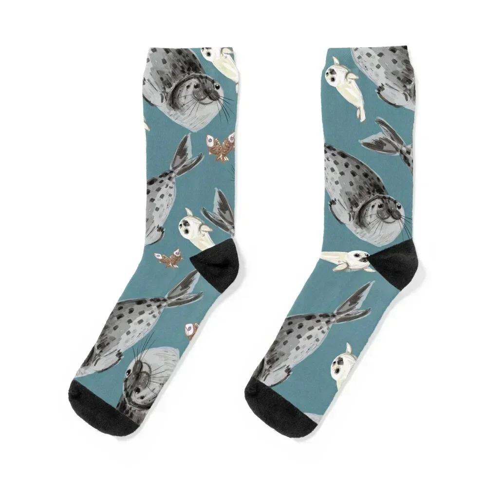 

Common seal Socks New year's Stockings floral bright garter Socks For Men Women's