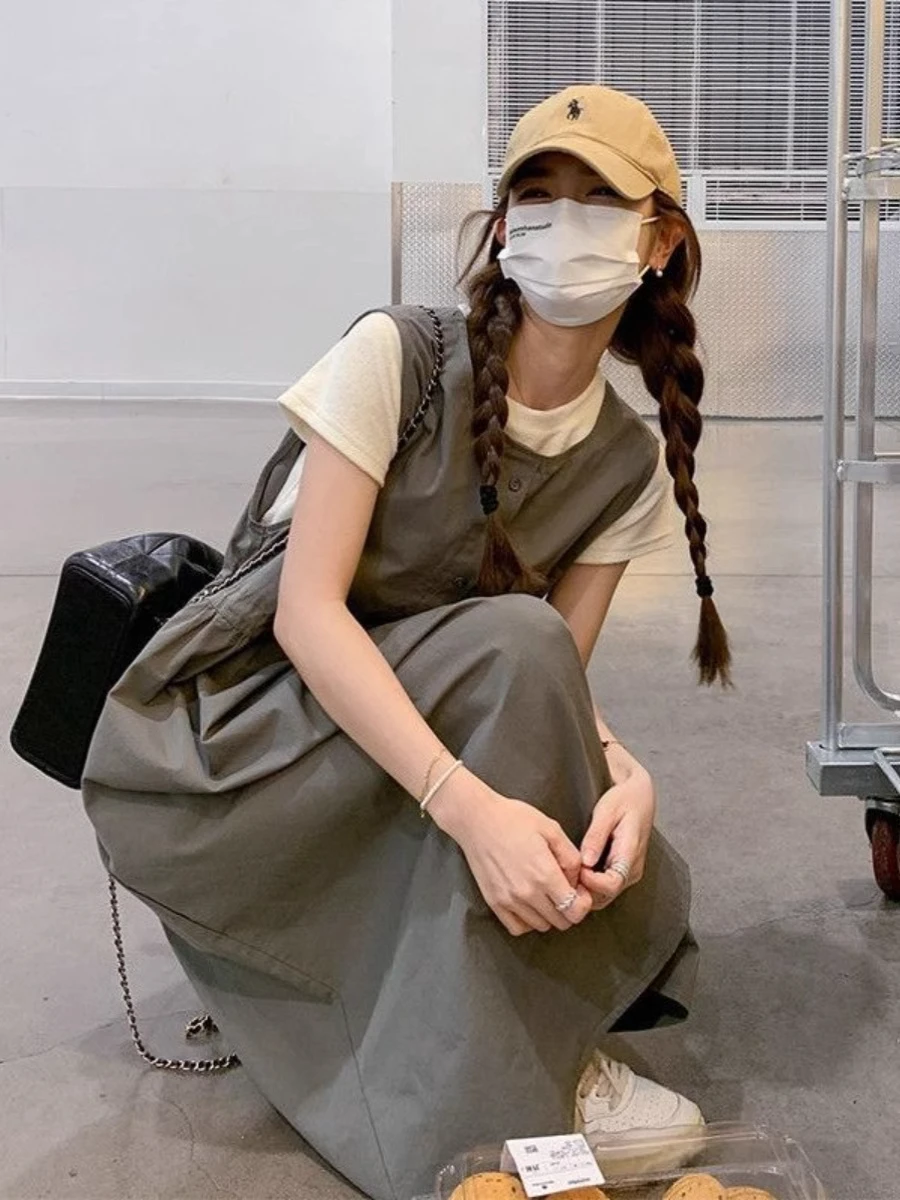 

Комплект в стиле ретро-рабочей одежды больших размеров (до 300 фунтов) для женщин: летнее платье с завышенной талией и антивозрастной эффект, комплект из двух предметов, полиэстер