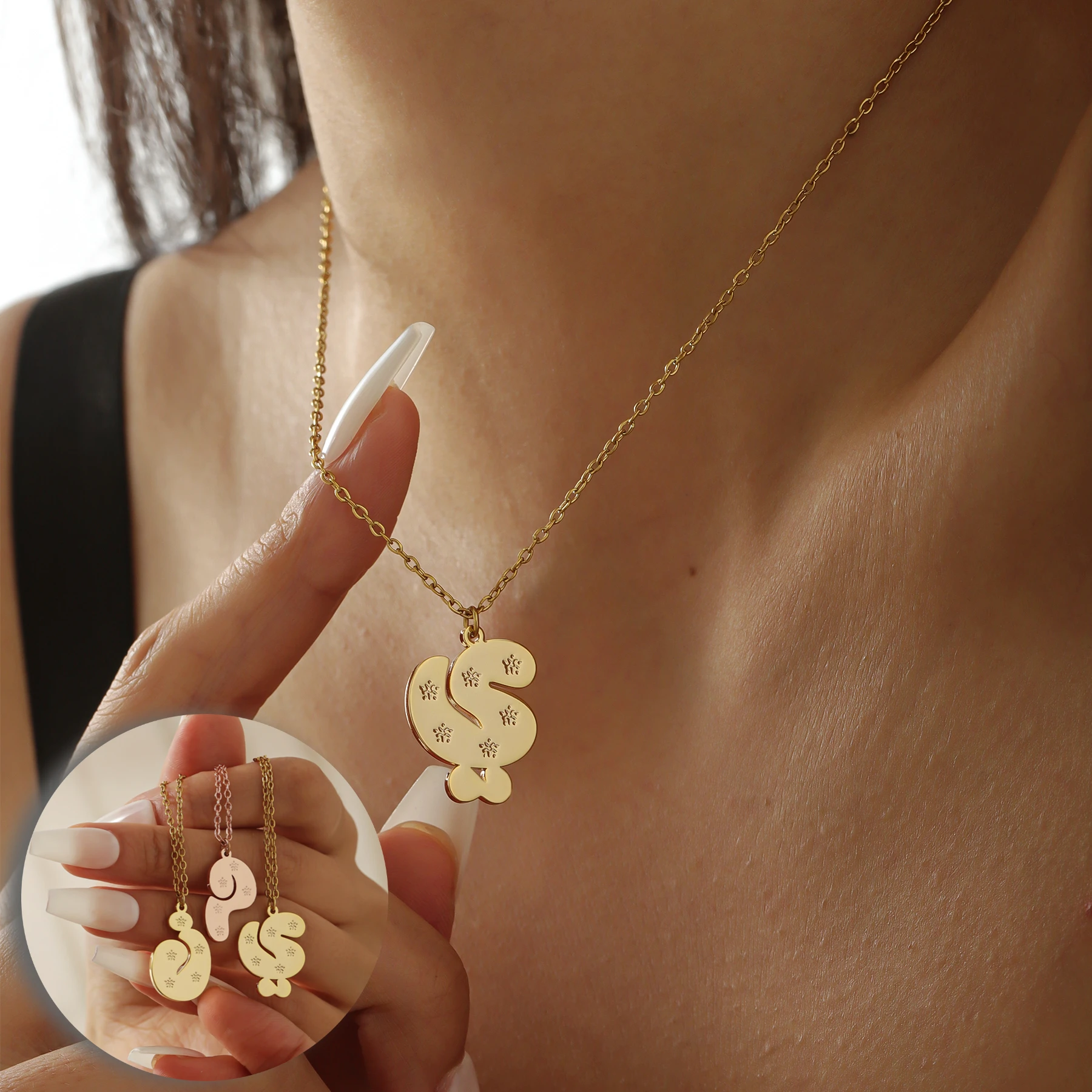 

Custom Arabic Bubble Letter Necklace Gold Plated Star Accent Fine Chain Personalized Islamic Jewelry Gift For Women Her Ramadan