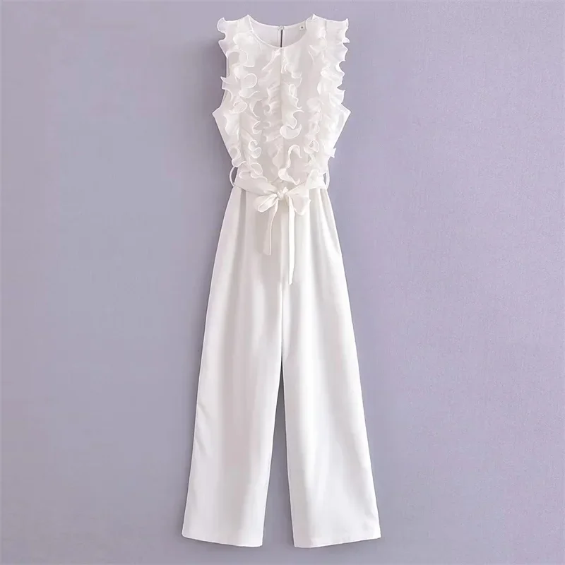 Nieuwe Ruche Witte Jumpsuit Vrouwen Mouwloze Lange Jumpsuits Voor Vrouwen Zwart Baggy Elegante Jumpsuit Vrouw 2025, Zomer Overalls