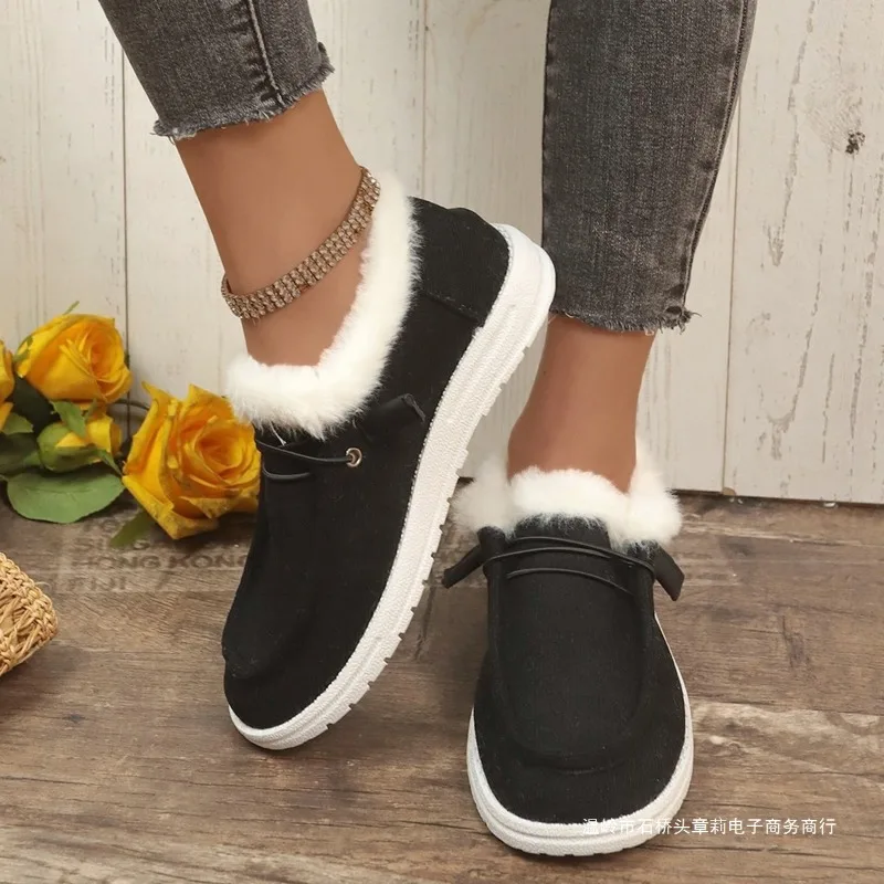 حجم كبير 2025 الشتاء نمط جديد الأوروبية والأمريكية أحذية الثلوج سميكة سوليد مع دفء الصوف ، أحذية قطنية كبيرة الحجم للنساء #3