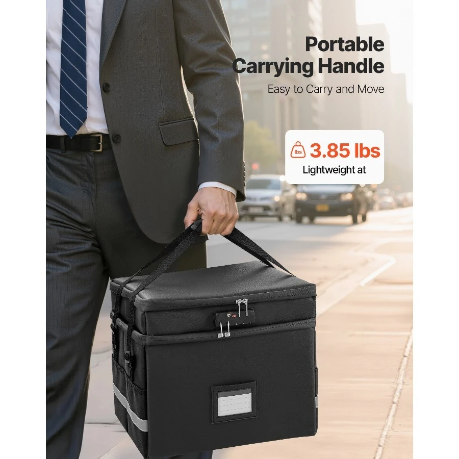 Fireproof Document Box, 1832 °F Heat Insulated Fireproof & Waterproof Box with Lock, Portable Two-Layer File Storage Organizer