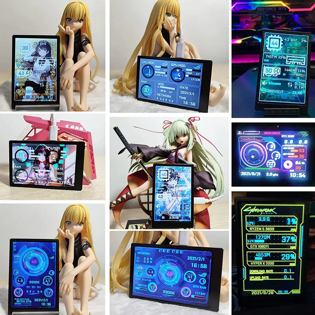 IPS Tipo-C Mini ITX PC Case Monitor, Tela Secundária, Computador DIY, CPU, GPU, RAM, Monitoramento HDD, Unidade Livre, AIDA64,A, 3,5"