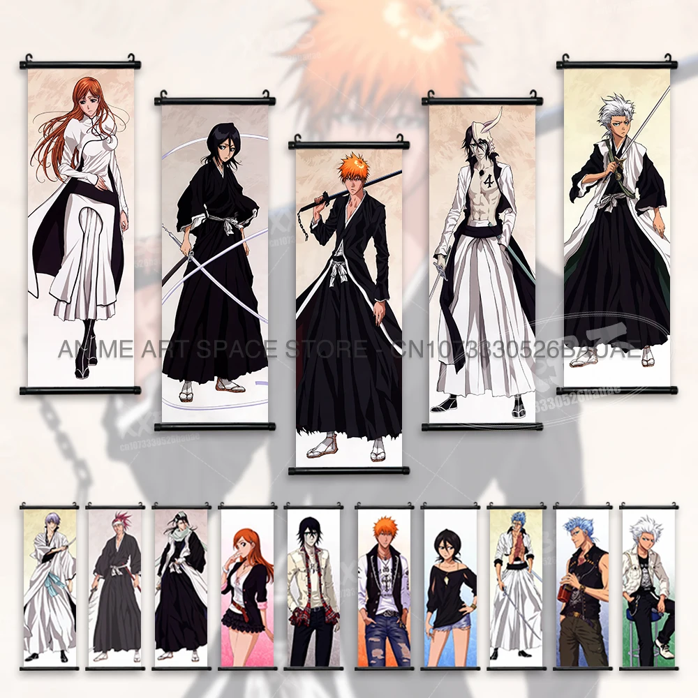 

Anime BLEACH Figures Posters Kurosaki Ichigo Wall Art Scrolls Picture Kuchiki Rukia Home Decor Canvas Japanese Hanging Painting