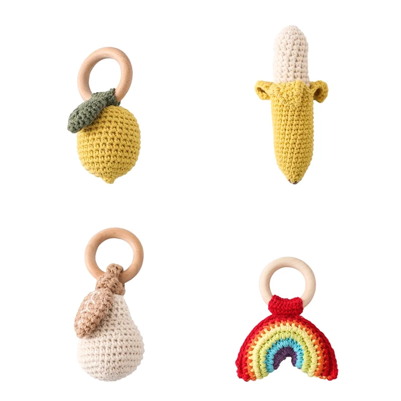 Para chocalho de limão mordida força exercício conforto brinquedo das crianças crochê frutas chocalho música brinquedo mordedor brinquedo recém-nascido chocalho presente