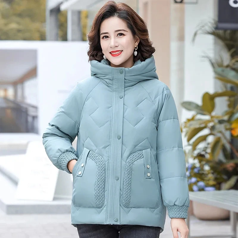 Down Jacket Women\'s Short Parka 2023 New Winter Jackets Warm Thick Oversize White Duck Down Coat Female Hooded Loose Outerwear