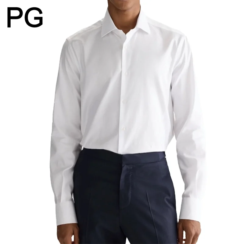 

PG Men's Formal Dress Shirt Solid Color Long Sleeve Standard Collar Business Casual Button Down Shirts For Men Office Work Wear