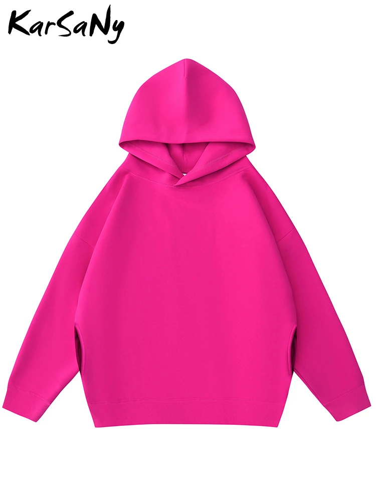 Cotton Solid Hoodie With Pocket Oversized Hoodies For Women Long Sleeved Pullovers Pink Casual Top Women\'s Outfits Sweatshirts