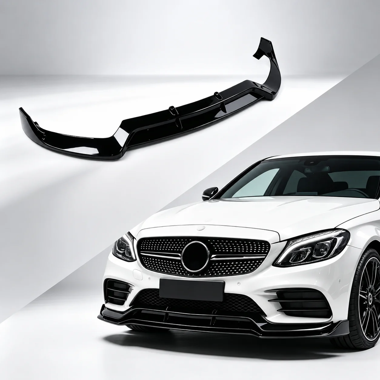 Frontstoßstangenlippe für Mercedes Benz C-Klasse W205 2014-2022 3-teiliger BRABUS-Style Frontsplitter Spoiler ABS Frontschaufel