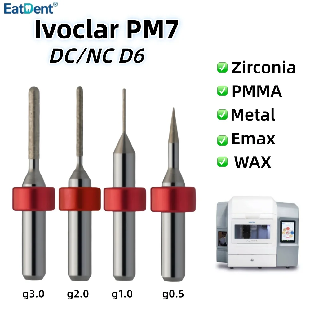 Ivoclar PM7 Dental Milling Burs for Zirconia Lithium Disilicate/Emax PMMA Metal WAX D6 DC Coating CAD CAM System Cutter Tool