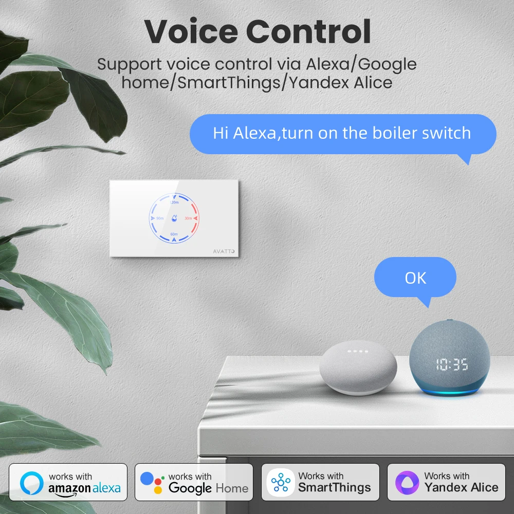 AVATTO Wireless Touch Wall Boiler Water Heater US Version Switch Electrical Light Smart Life APP Remote For Alexa Google Home