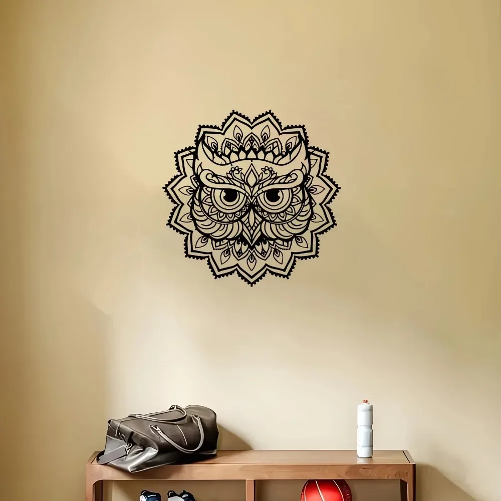 Décoration murale en métal style bohème, hibou, mandala complexe, sculpture suspendue en fer résistante à la rouille pour salon et jardin
