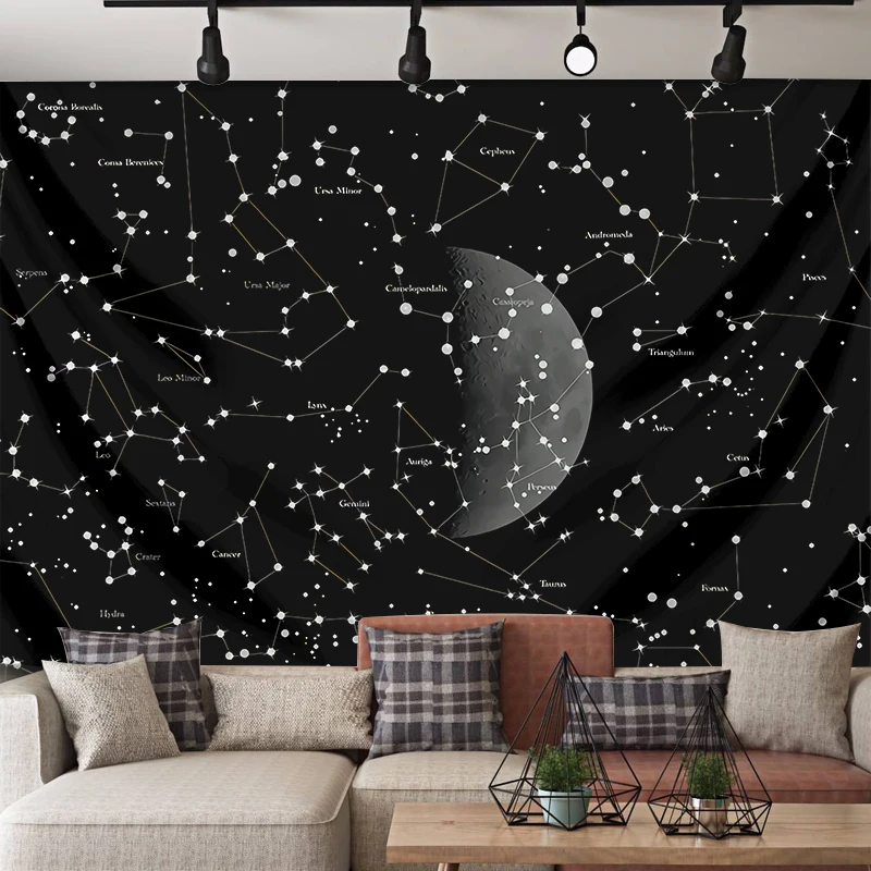 

Fantasy Night Sky Stars Space Moon Tapestry Constellation Printing Wall Beach Blanket Picnic Yoga Mat Living Room Decor