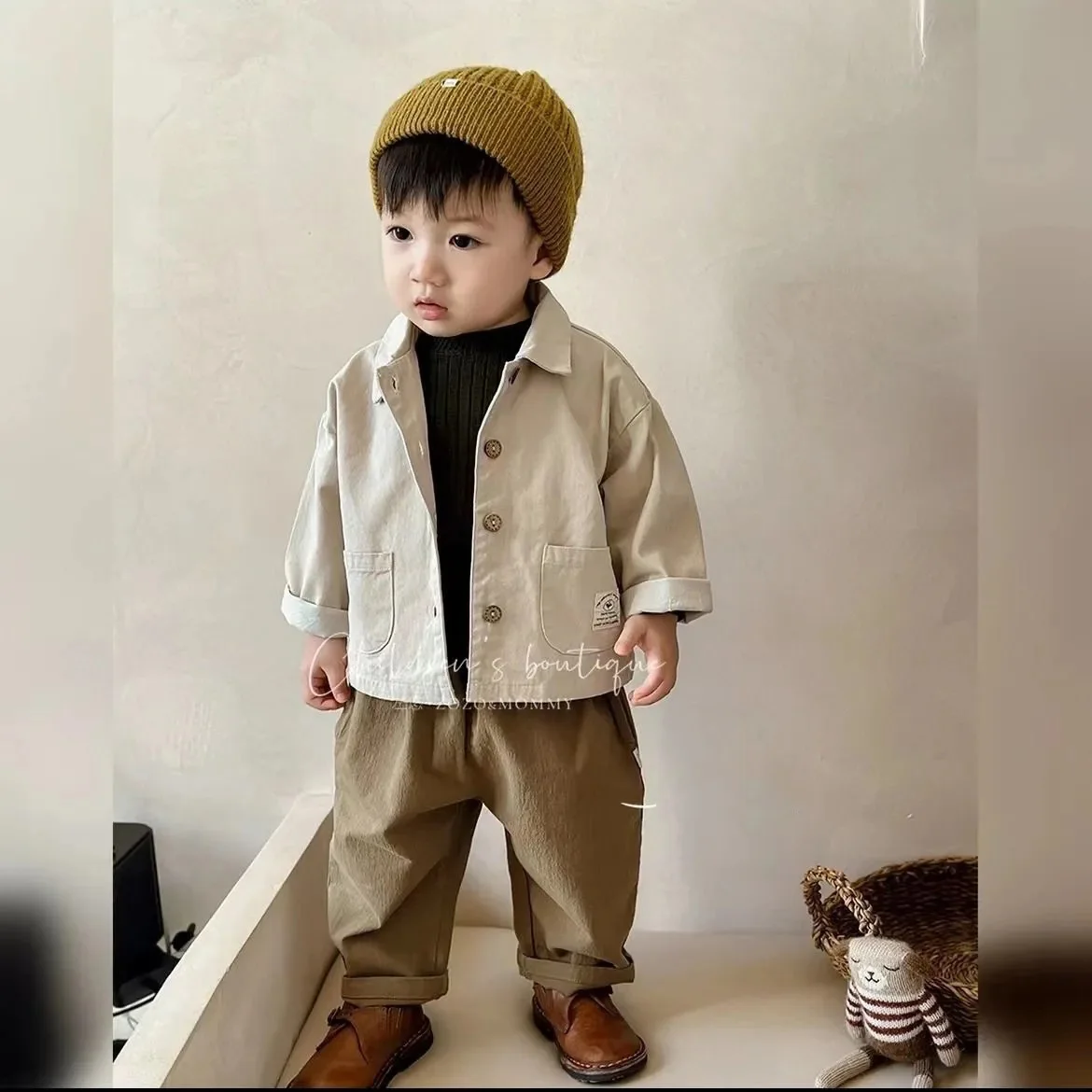 Autumn Toddler Baby Boys Coat Cotton Stickers Long Sleeve Infant Boys Jacket Loose Turn Down Collar Newborn Boys Outerwear Coats