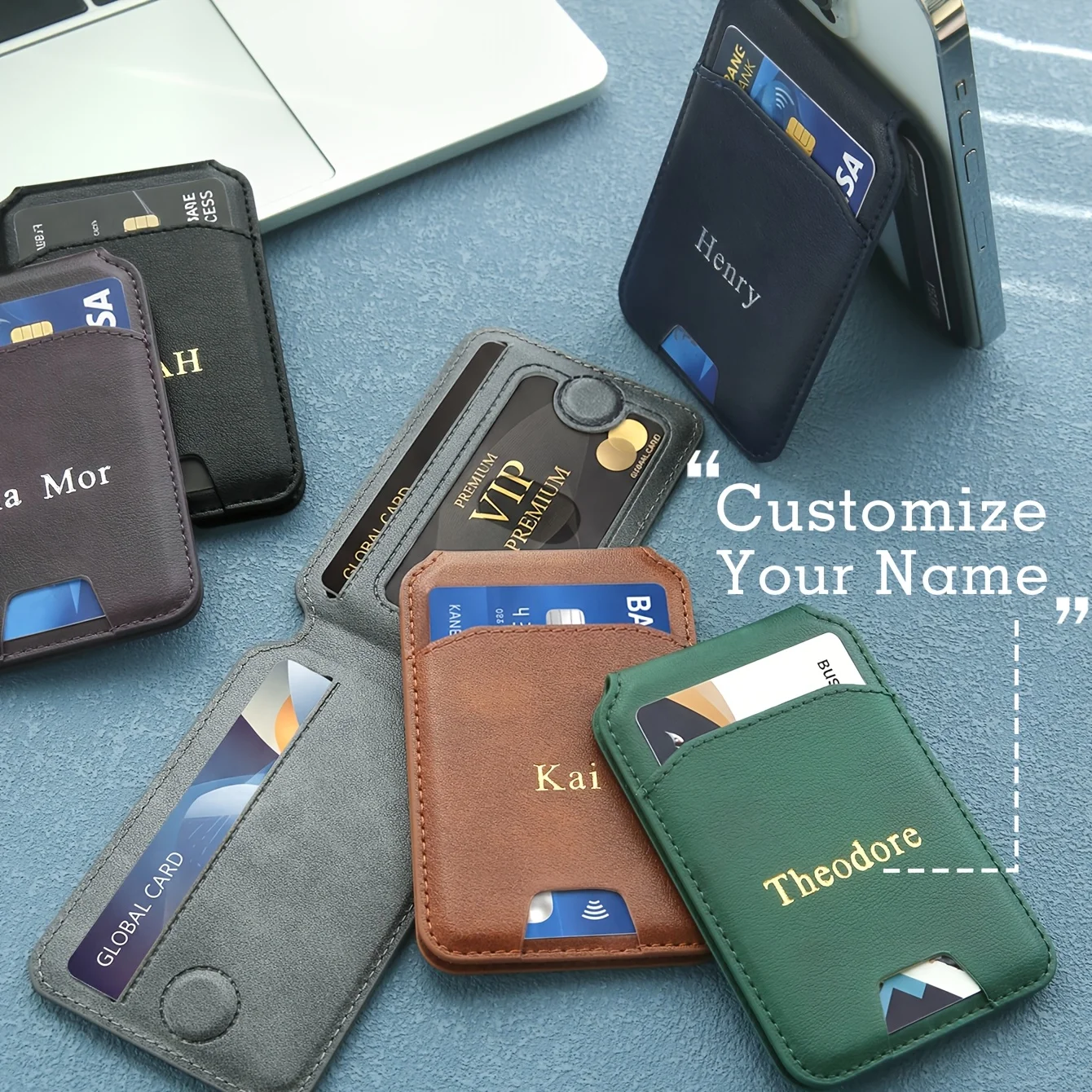 

Custom Magnetic Wallet with Phone Stand Personalized Vegan Leather Bi-fold Expandable Card Holder for Men Women