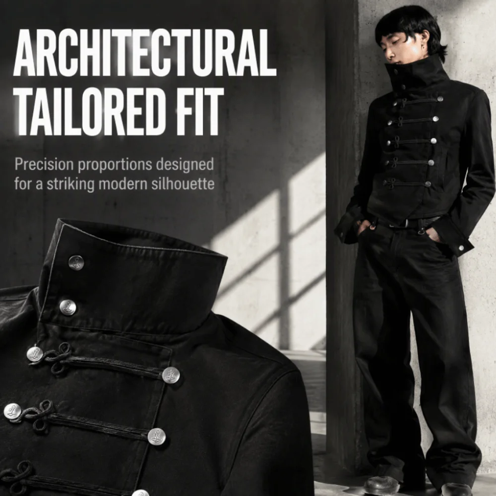 Casual Napoleon style Short Jacket Turtleneck Multi-layer Fasteners Court style Coat Slim Fit Long sleeve Stand Collar Coat Got